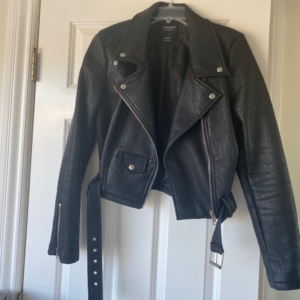 Faux leather biker jacket, fits like M/L